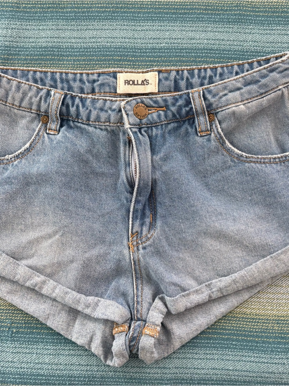 ROLLA'S Faded Light Blue Rolled Hem Denim Shorts